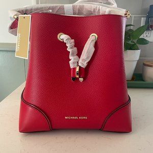 Michael Kors Mercer Gallery Medium Bucket Leather Bag, Red, NWT